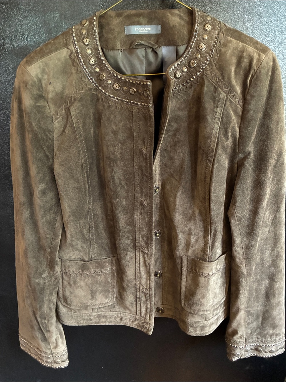 Liz Claiborne Y2K Brown Suede Stud-Trim Jacket 12